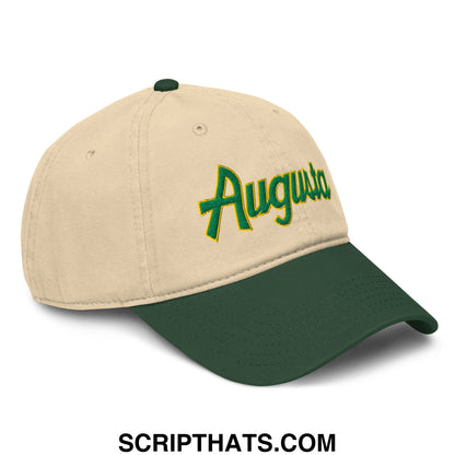 Augusta Vintage Sports Script Embroidered Golf Dad Hat Dark Green Khaki