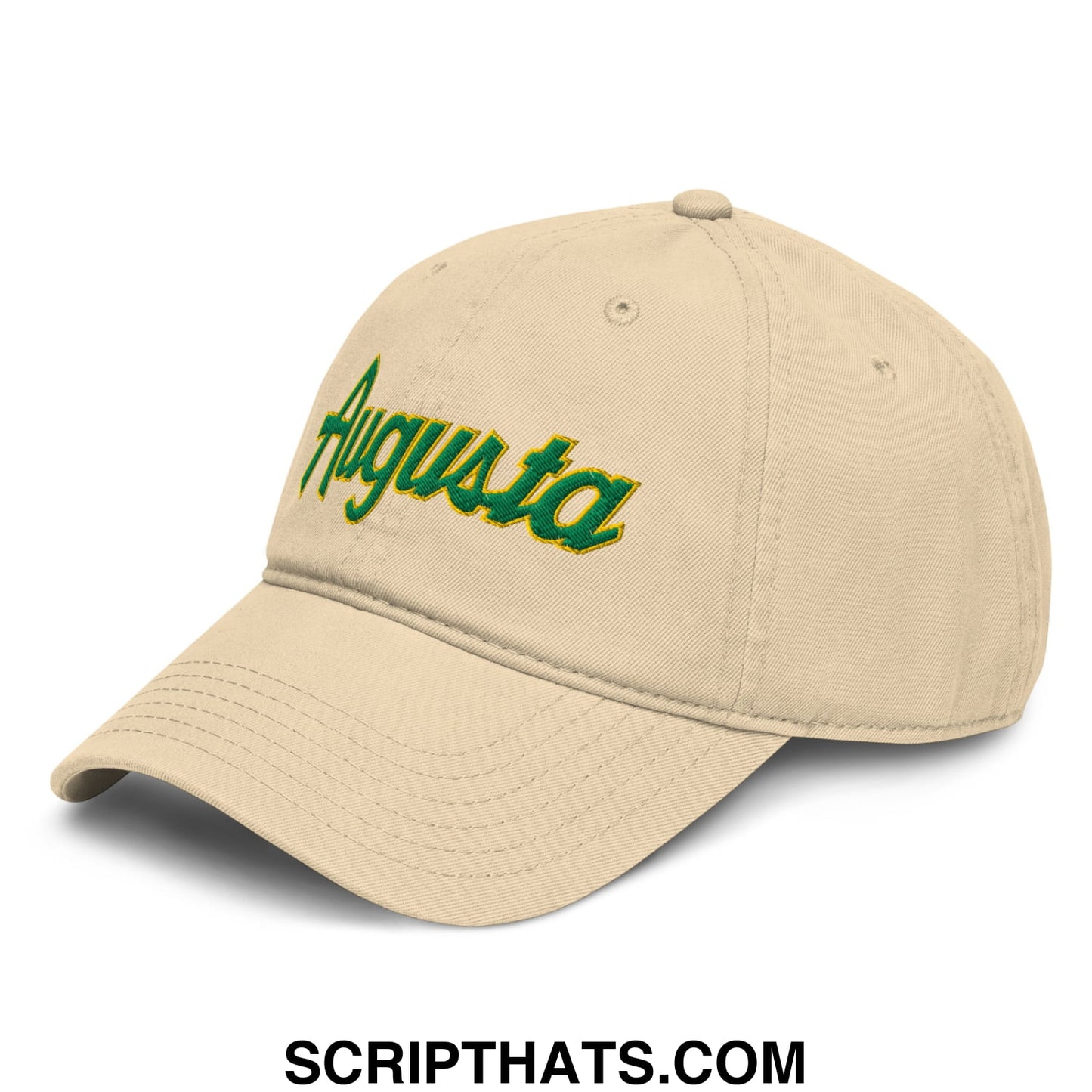Augusta Vintage Sports Script Embroidered Golf Dad Hat Khaki
