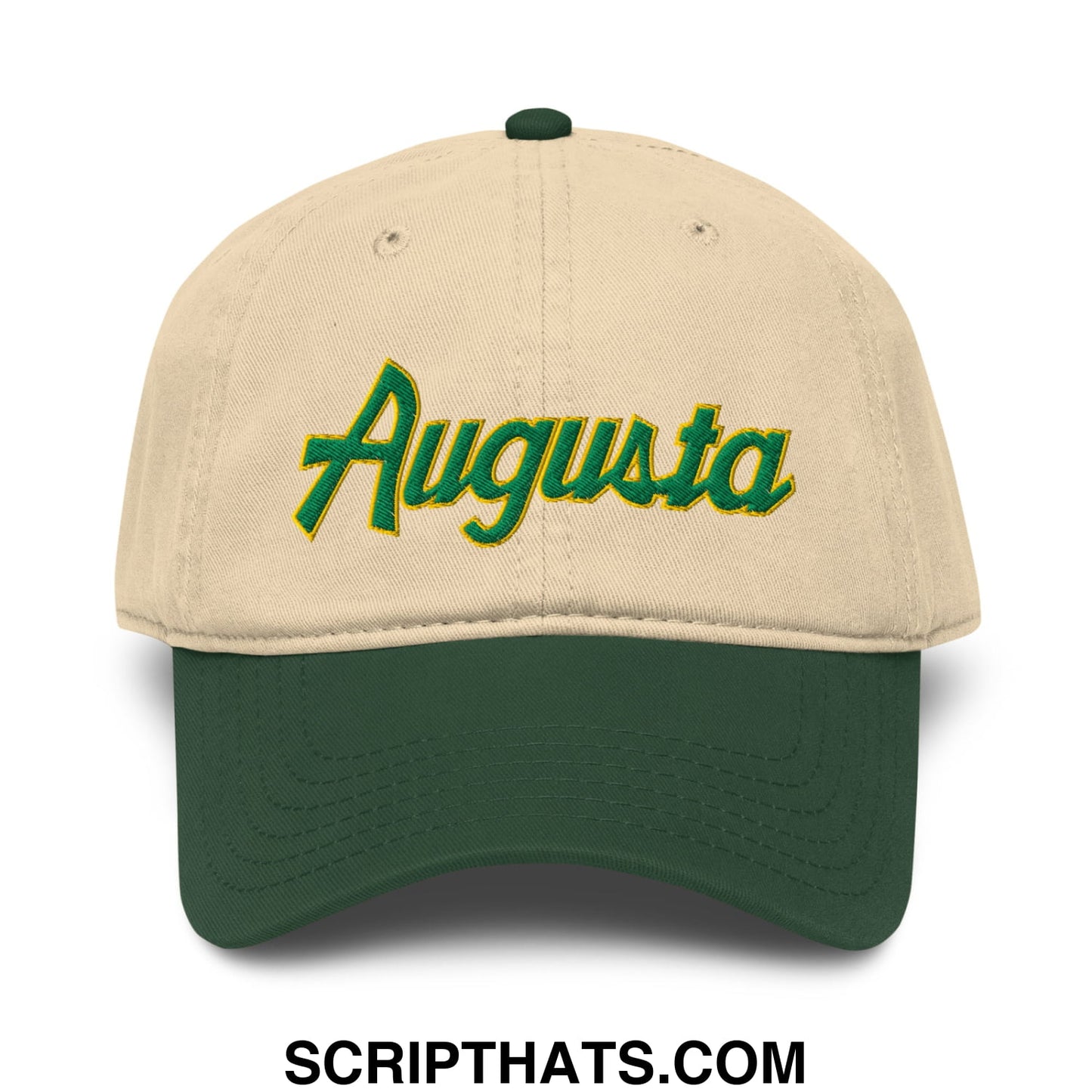 Augusta Vintage Sports Script Embroidered Golf Dad Hat Dark Green Khaki