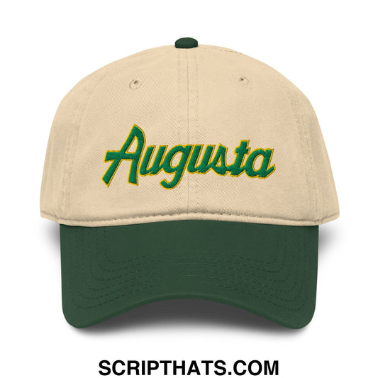 Augusta Vintage Sports Script Embroidered Golf Dad Hat Dark Green Khaki