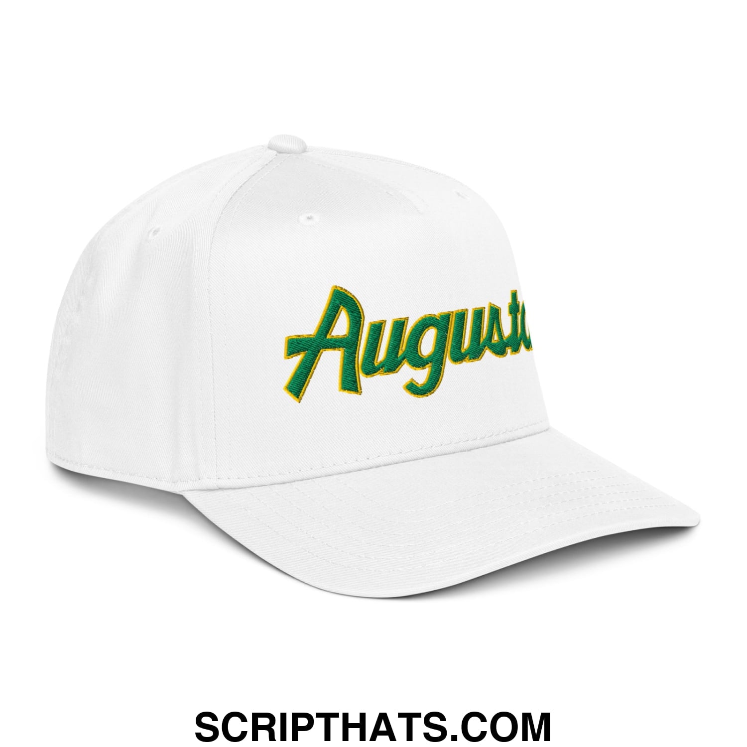 Augusta Vintage Sports Script Embroidered Golf Snapback Hat White