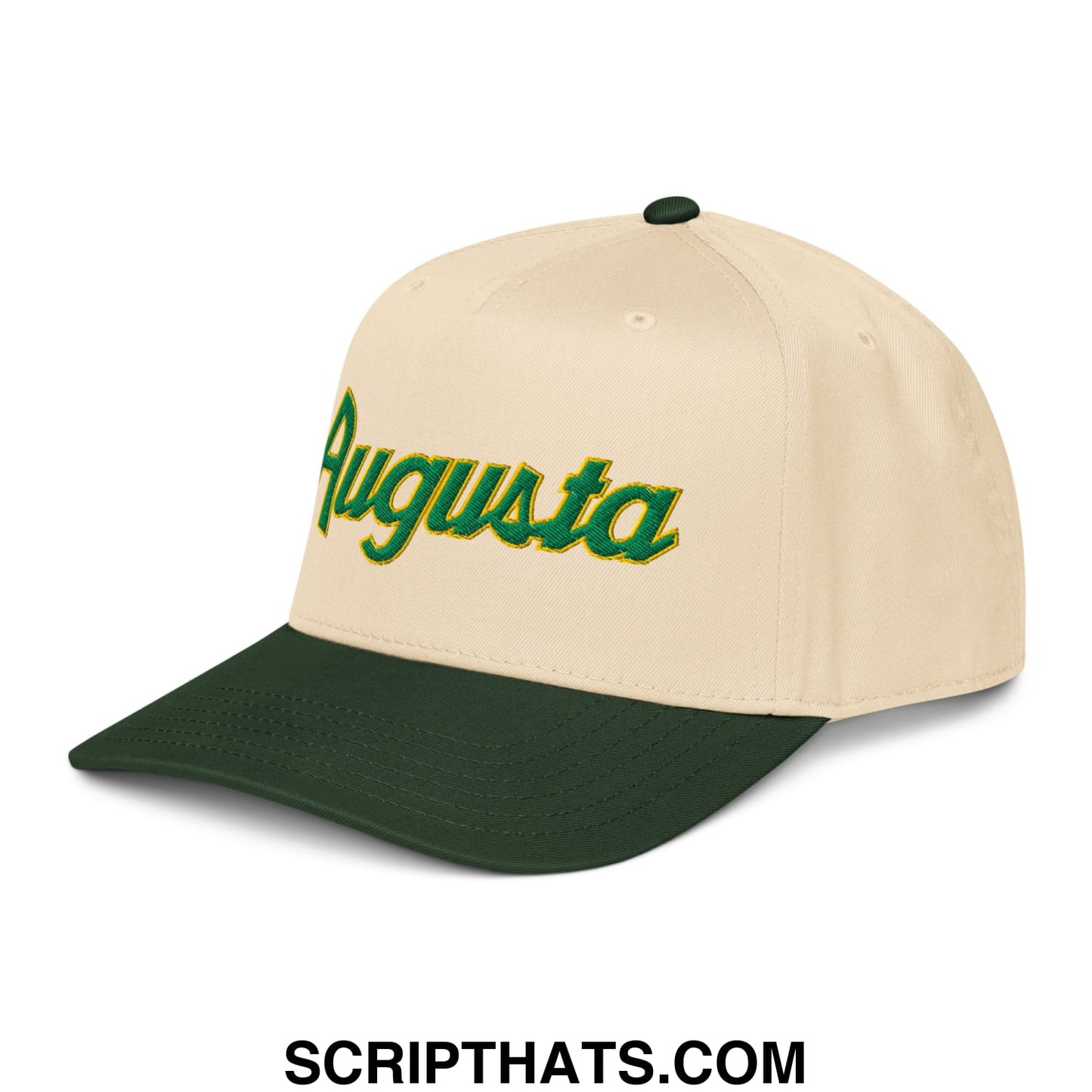Augusta Vintage Sports Script Embroidered Golf Snapback Hat Dark Green Natural