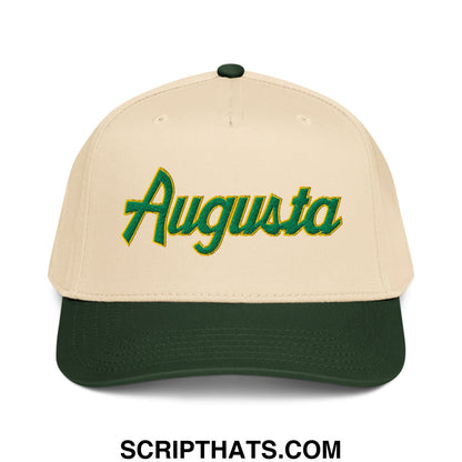 Augusta Vintage Sports Script Embroidered Golf Snapback Hat Dark Green Natural