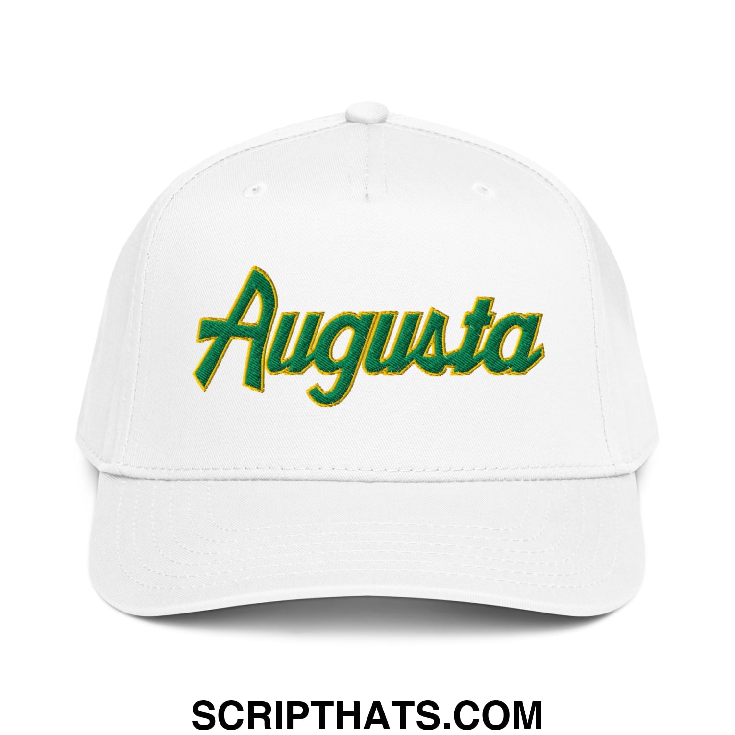 Augusta Vintage Sports Script Embroidered Golf Snapback Hat White