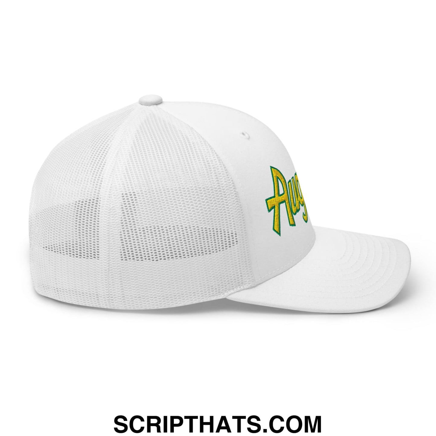 Augusta Vintage Sports Script Embroidered Golf Trucker Hat White