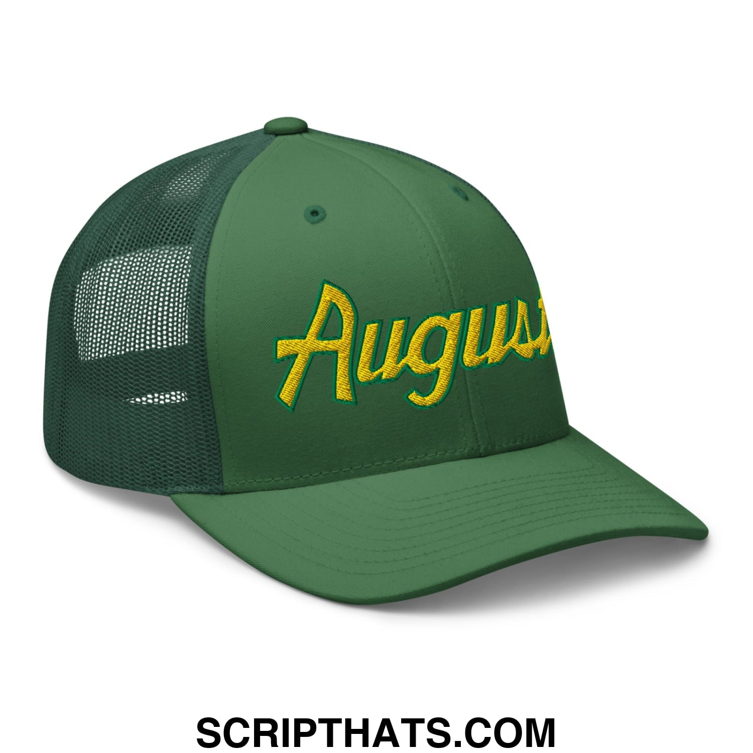 Augusta Vintage Sports Script Embroidered Golf Trucker Hat Evergreen
