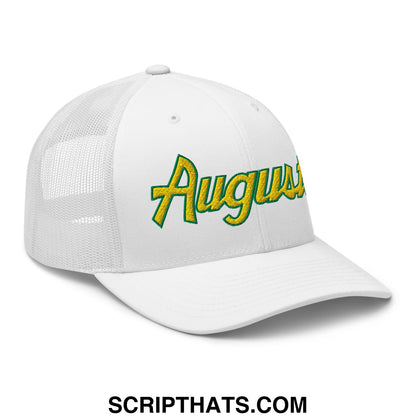 Augusta Vintage Sports Script Embroidered Golf Trucker Hat White