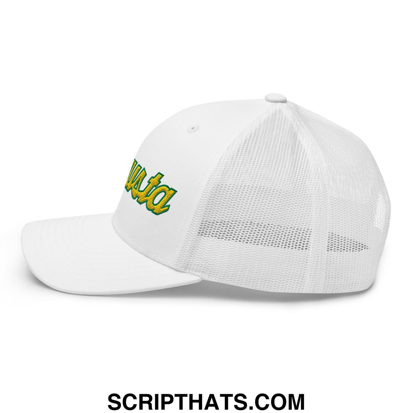 Augusta Vintage Sports Script Embroidered Golf Trucker Hat White