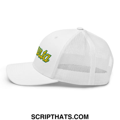 Augusta Vintage Sports Script Embroidered Golf Trucker Hat White