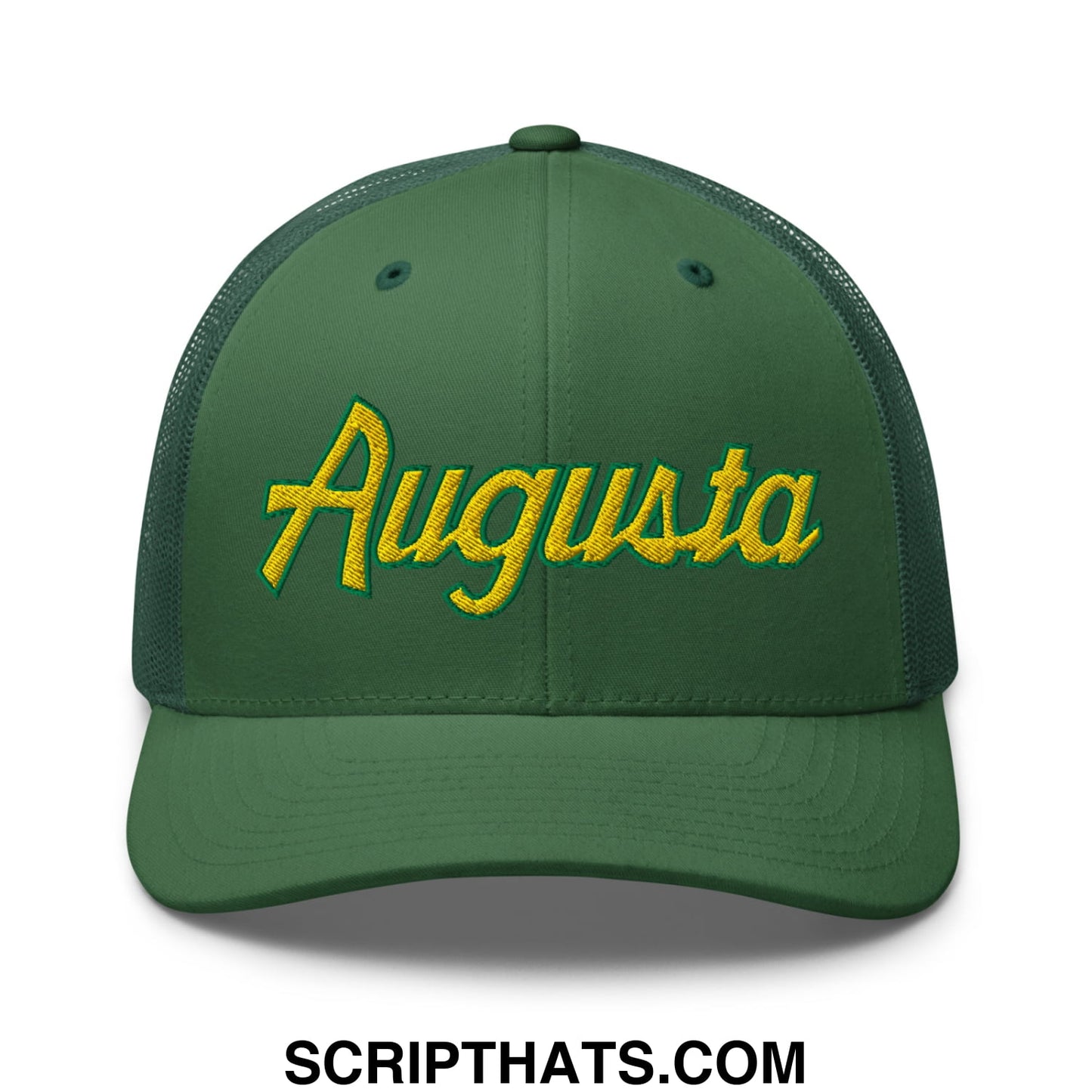 Augusta Vintage Sports Script Embroidered Golf Trucker Hat Evergreen