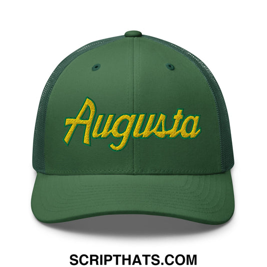 Augusta Vintage Sports Script Embroidered Golf Trucker Hat Evergreen