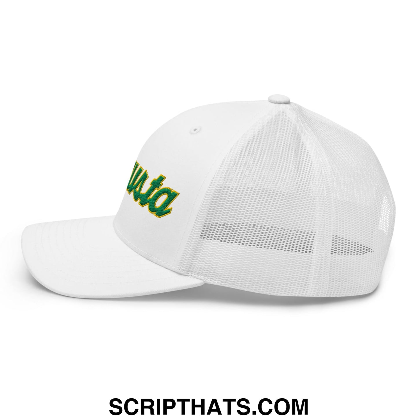 Augusta Vintage Sports Script Embroidered Mesh Trucker Hat White