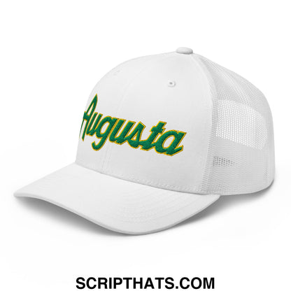 Augusta Vintage Sports Script Embroidered Mesh Trucker Hat White