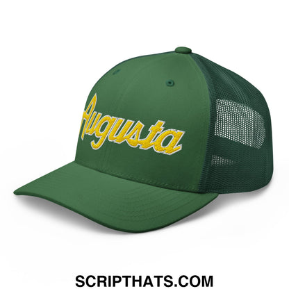 Augusta Vintage Sports Script Embroidered Mesh Trucker Hat Evergreen