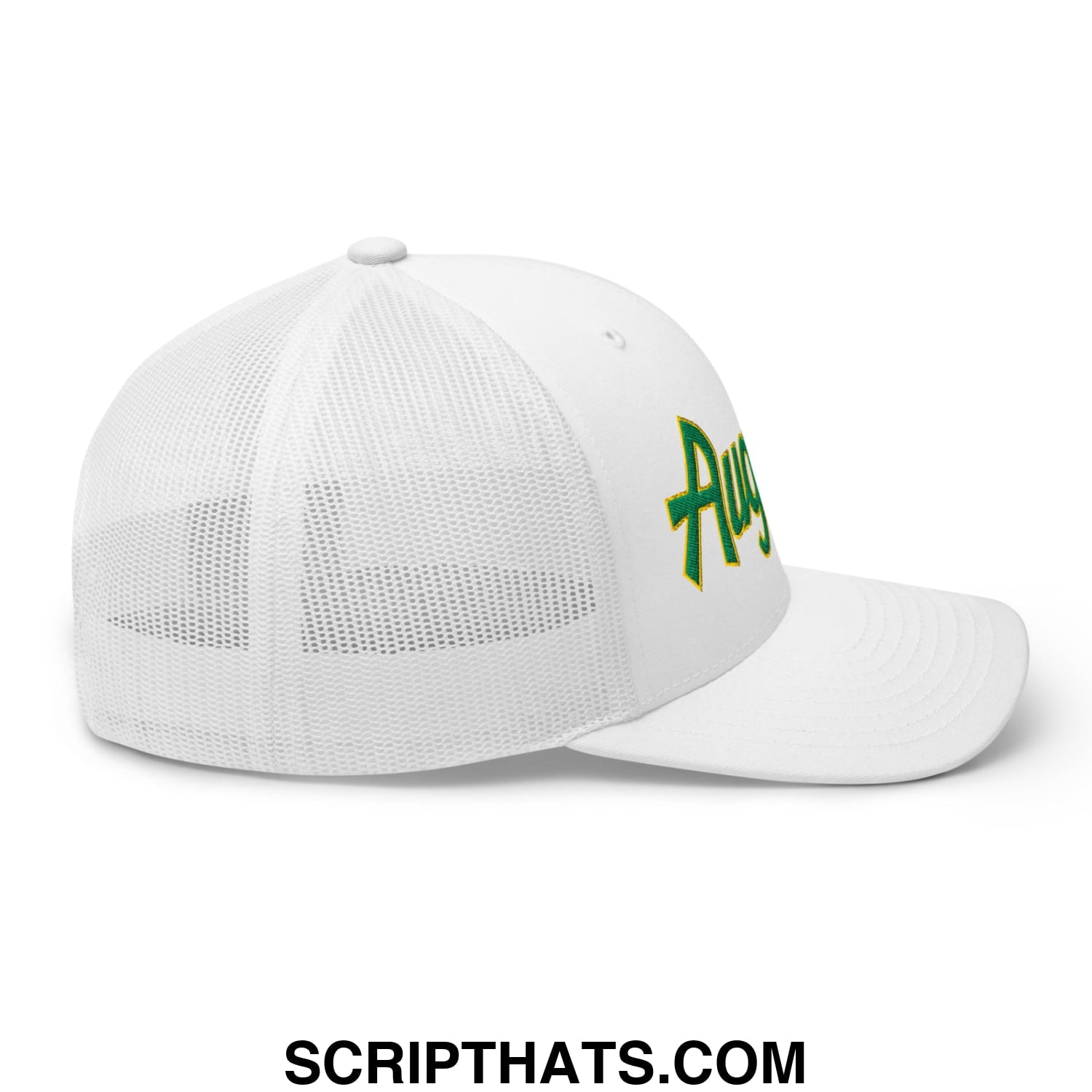 Augusta Vintage Sports Script Embroidered Mesh Trucker Hat White
