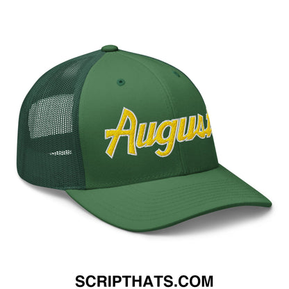 Augusta Vintage Sports Script Embroidered Mesh Trucker Hat Evergreen