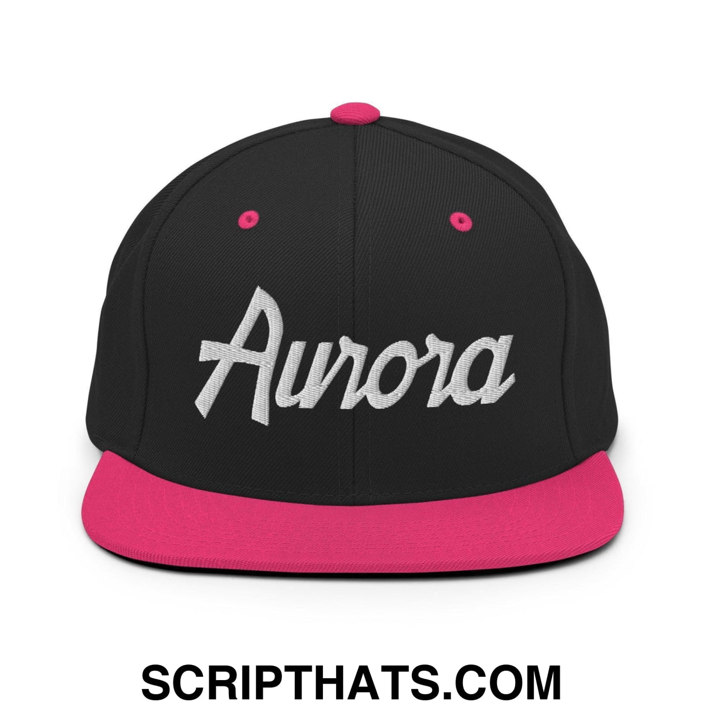 Aurora Script Snapback Hat Black Neon Pink