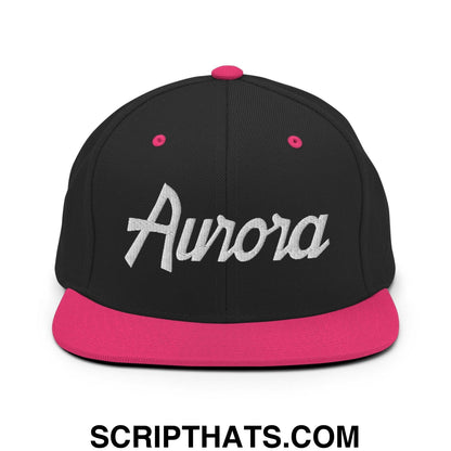 Aurora Script Snapback Hat Black Neon Pink
