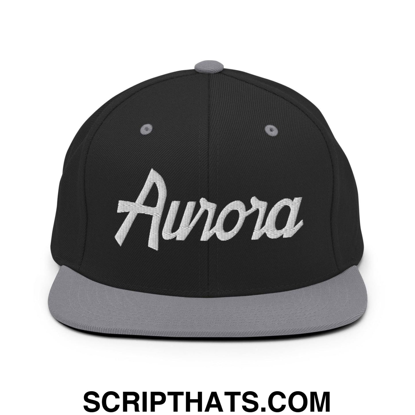 Aurora Script Snapback Hat Black Silver