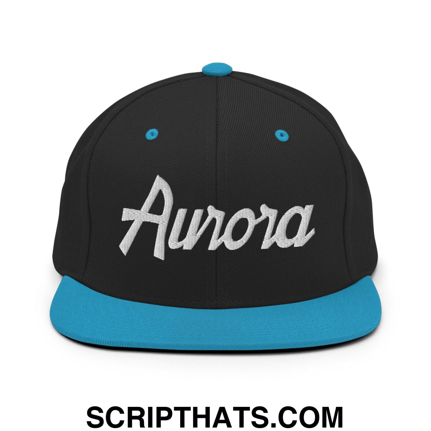 Aurora Script Snapback Hat Black Teal