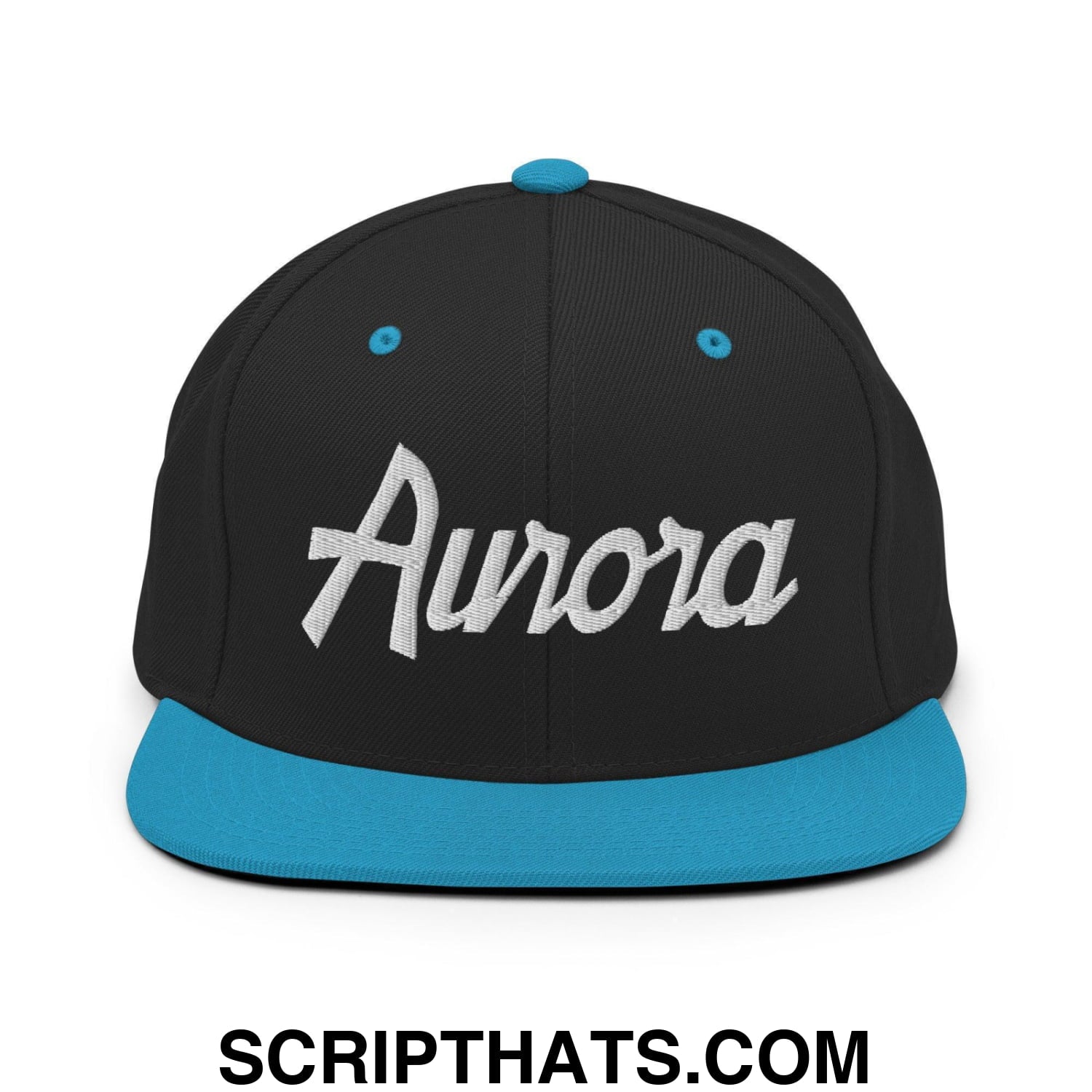 Aurora Script Snapback Hat Black Teal