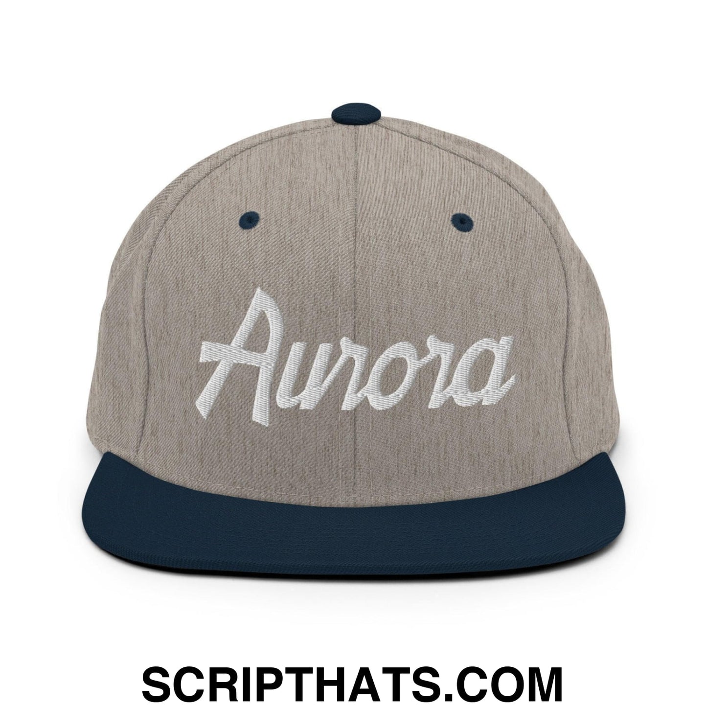 Aurora Script Snapback Hat Heather Grey Navy