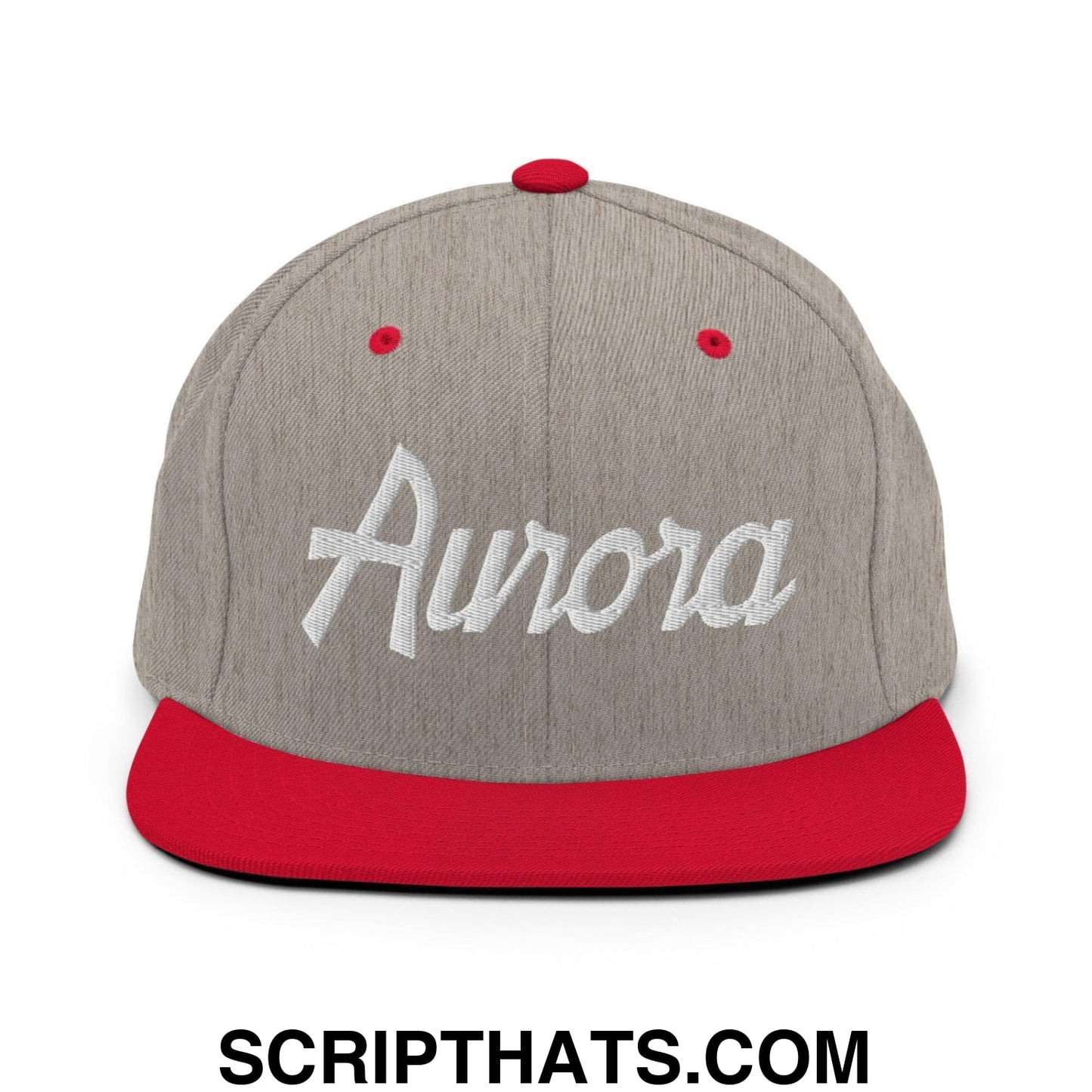 Aurora Script Snapback Hat Heather Grey Red