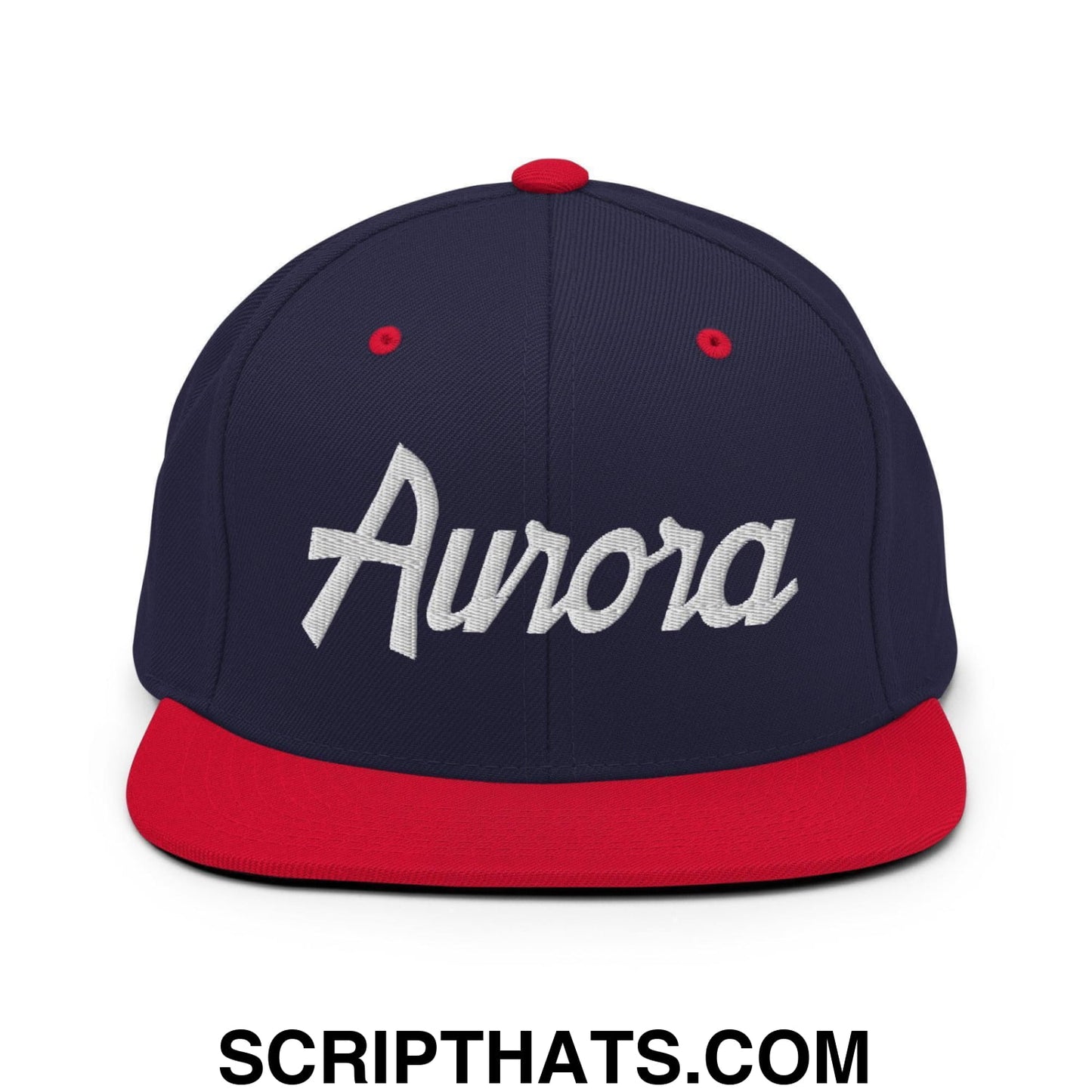 Aurora Script Snapback Hat Navy Red