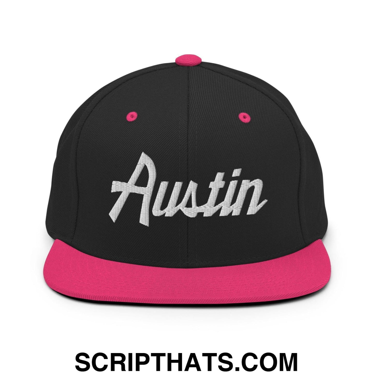 Austin Script Snapback Hat Black Neon Pink