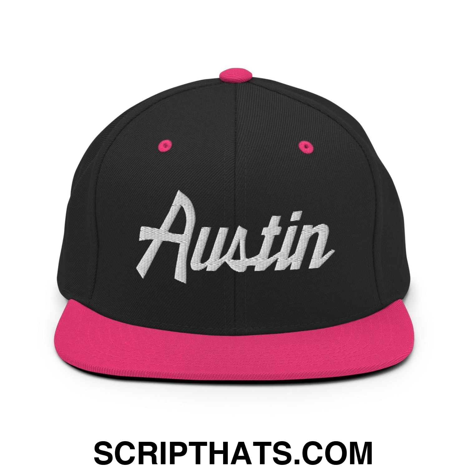 Austin Script Snapback Hat Black Neon Pink