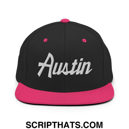Austin Script Snapback Hat Black Neon Pink