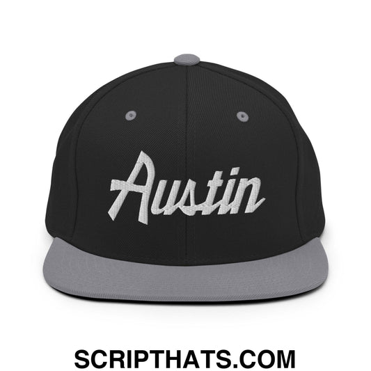 Austin Script Snapback Hat Black Silver