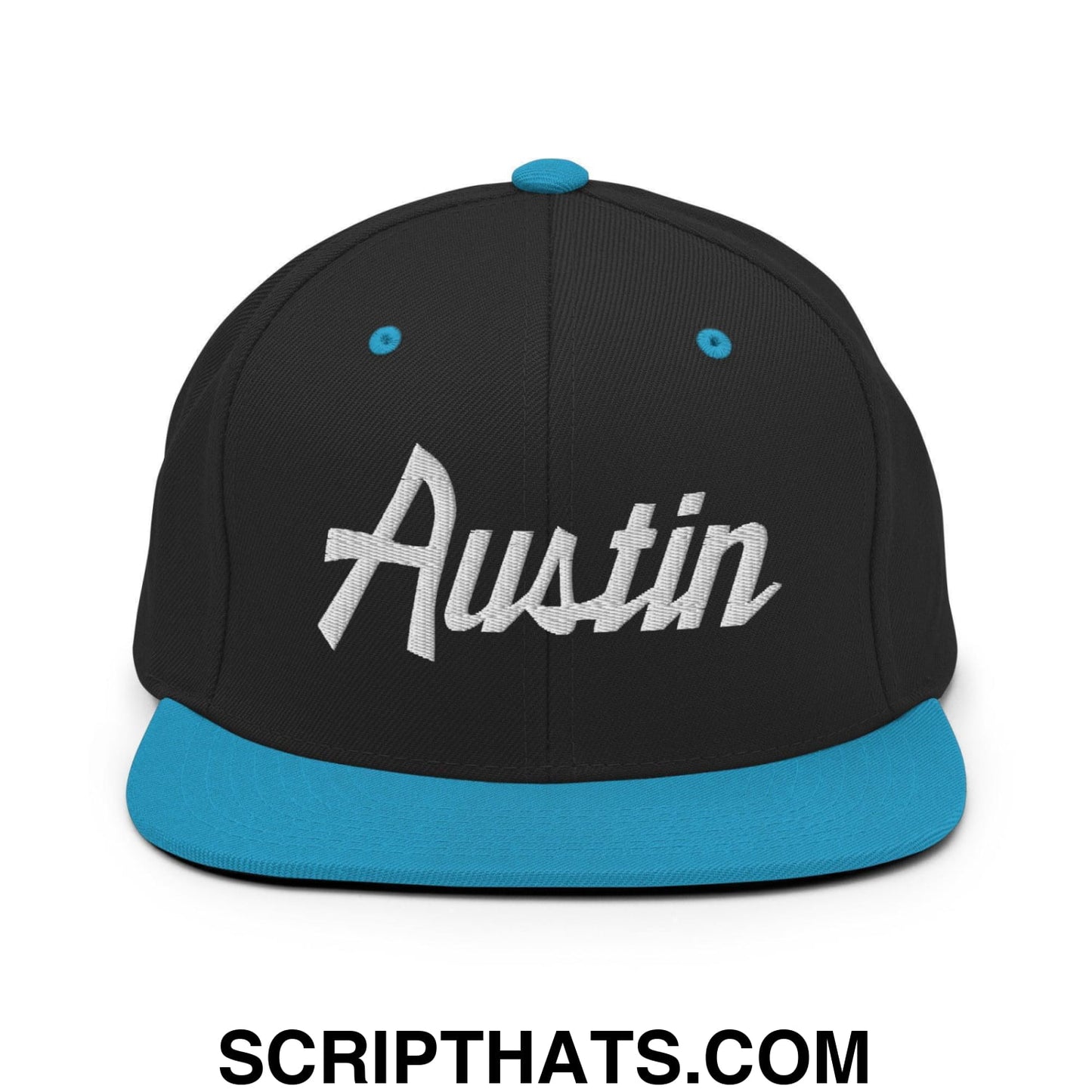 Austin Script Snapback Hat Black Teal