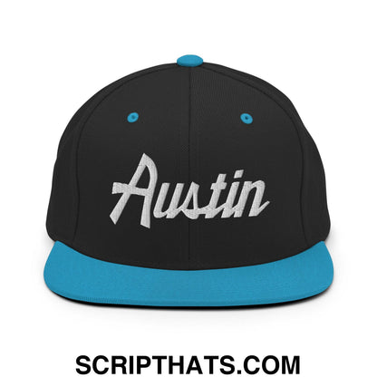 Austin Script Snapback Hat Black Teal
