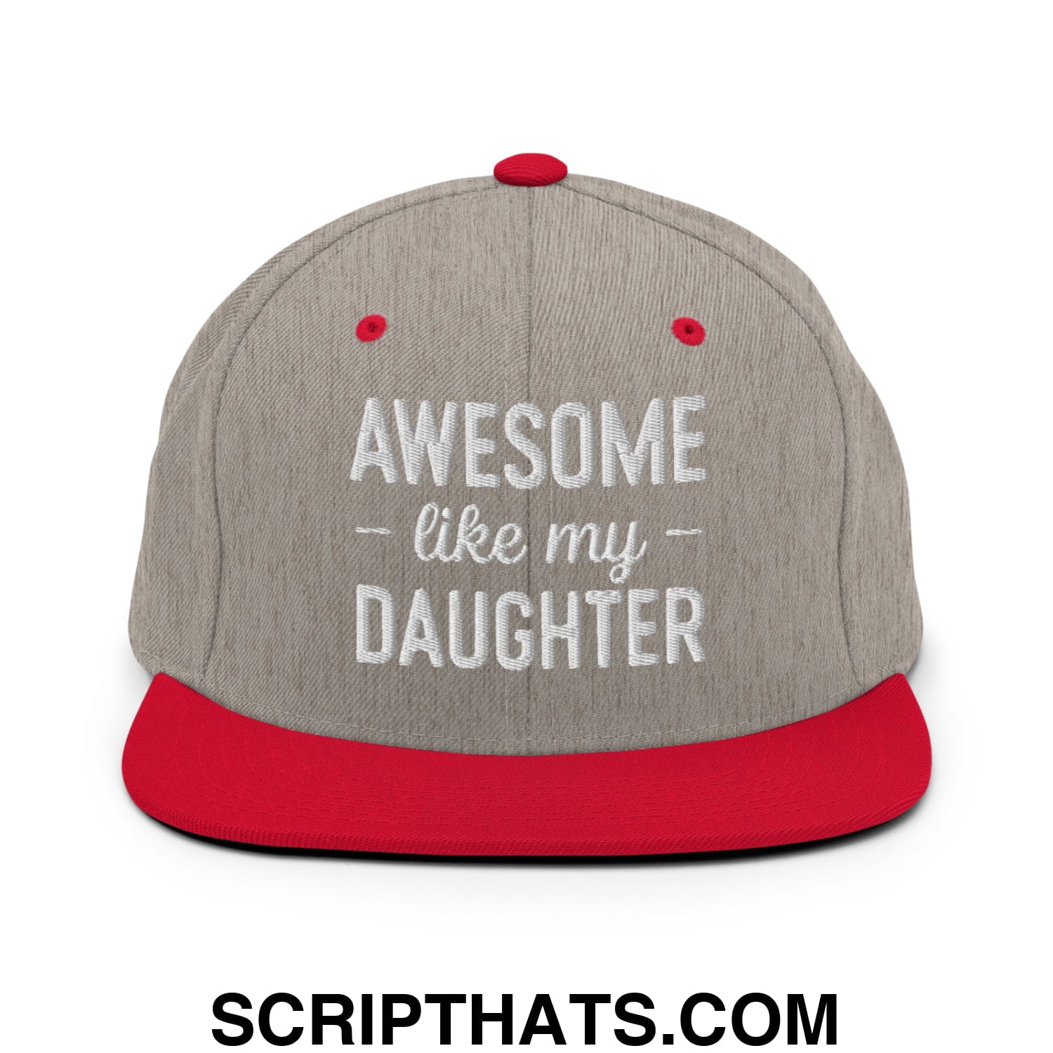 Awesome Like My Daughter Embroidered Flat Bill Brim Snapback Hat Heather Grey Red