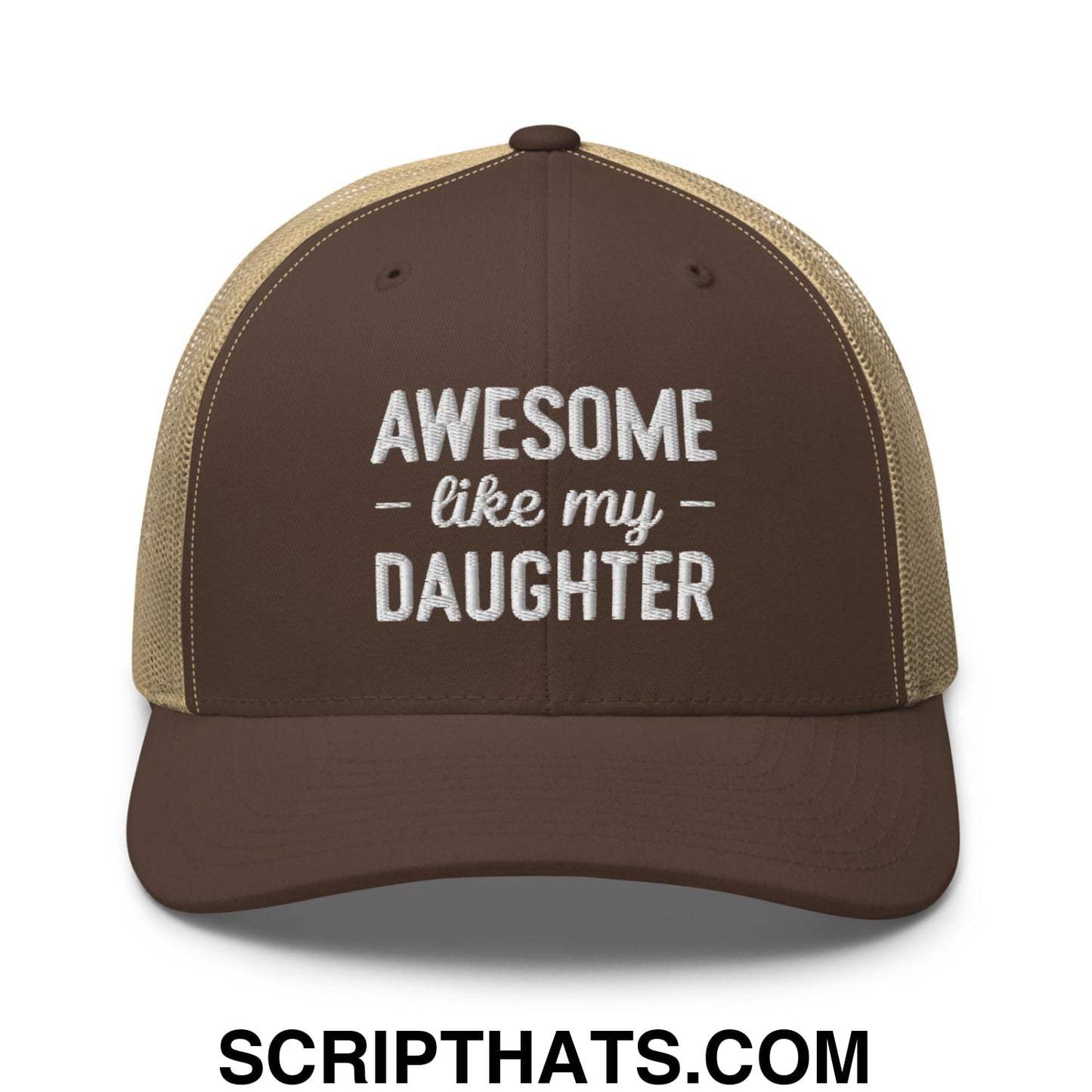 Awesome Like My Daughter Embroidered Mesh Trucker Hat Brown Khaki