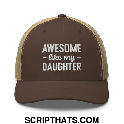 Awesome Like My Daughter Embroidered Mesh Trucker Hat Brown Khaki