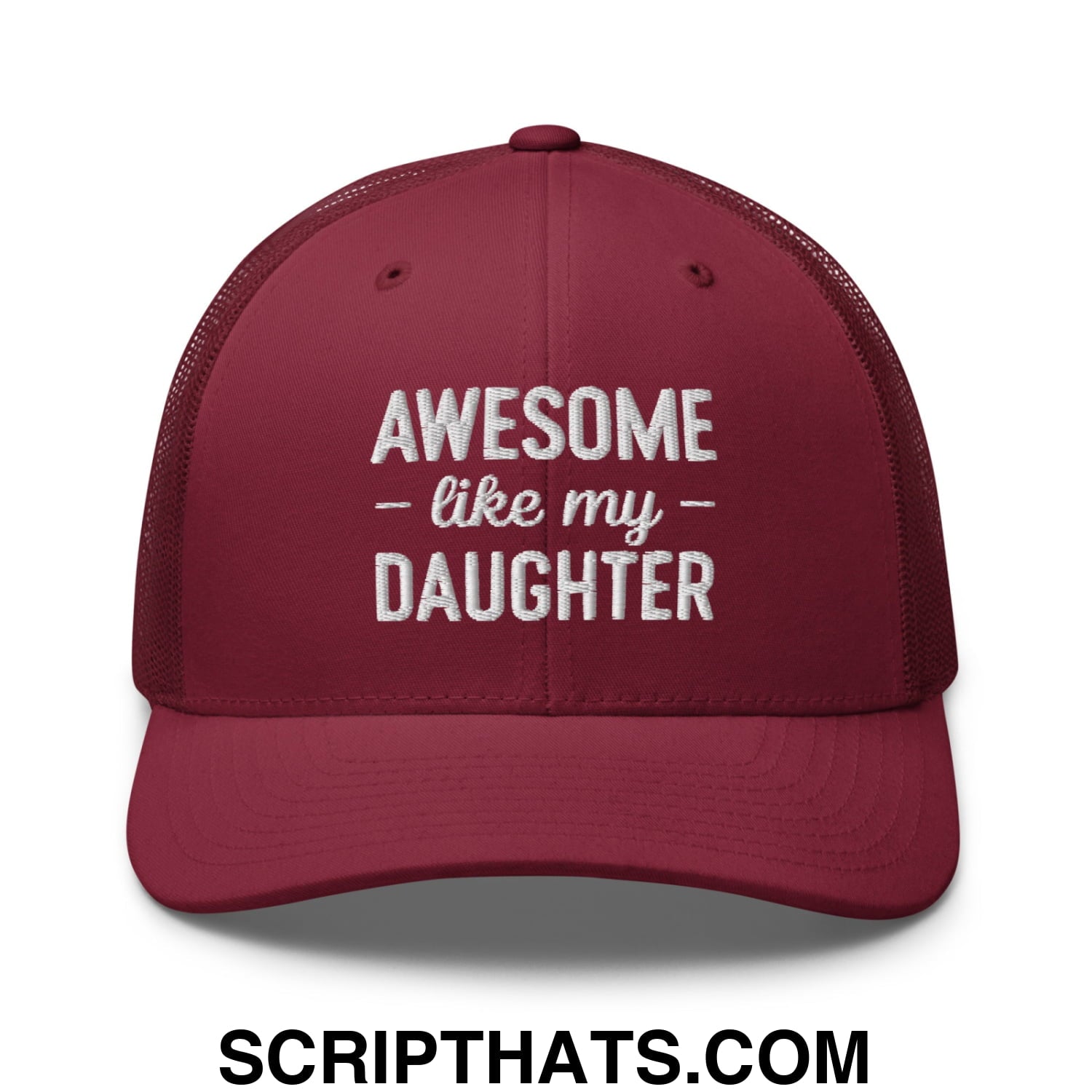 Awesome Like My Daughter Embroidered Mesh Trucker Hat Cranberry