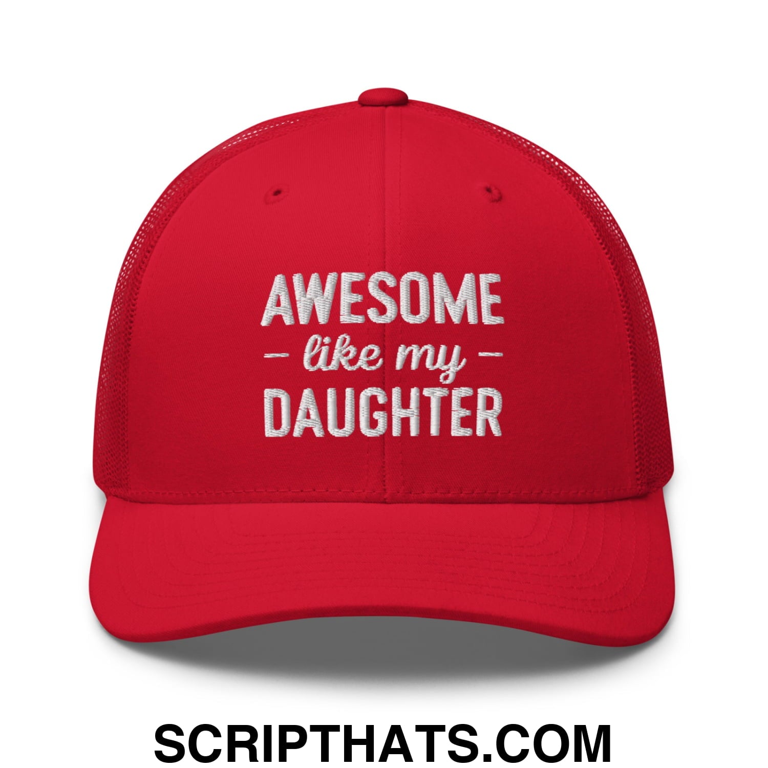 Awesome Like My Daughter Embroidered Mesh Trucker Hat Red