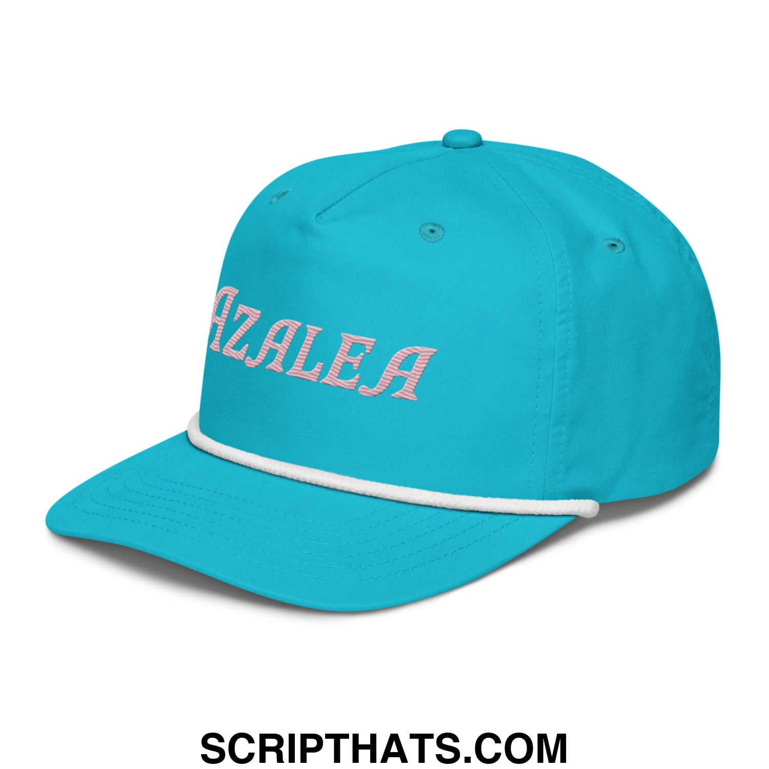 Azalea Embroidered Retro Golf Rope Hat Turquoise White
