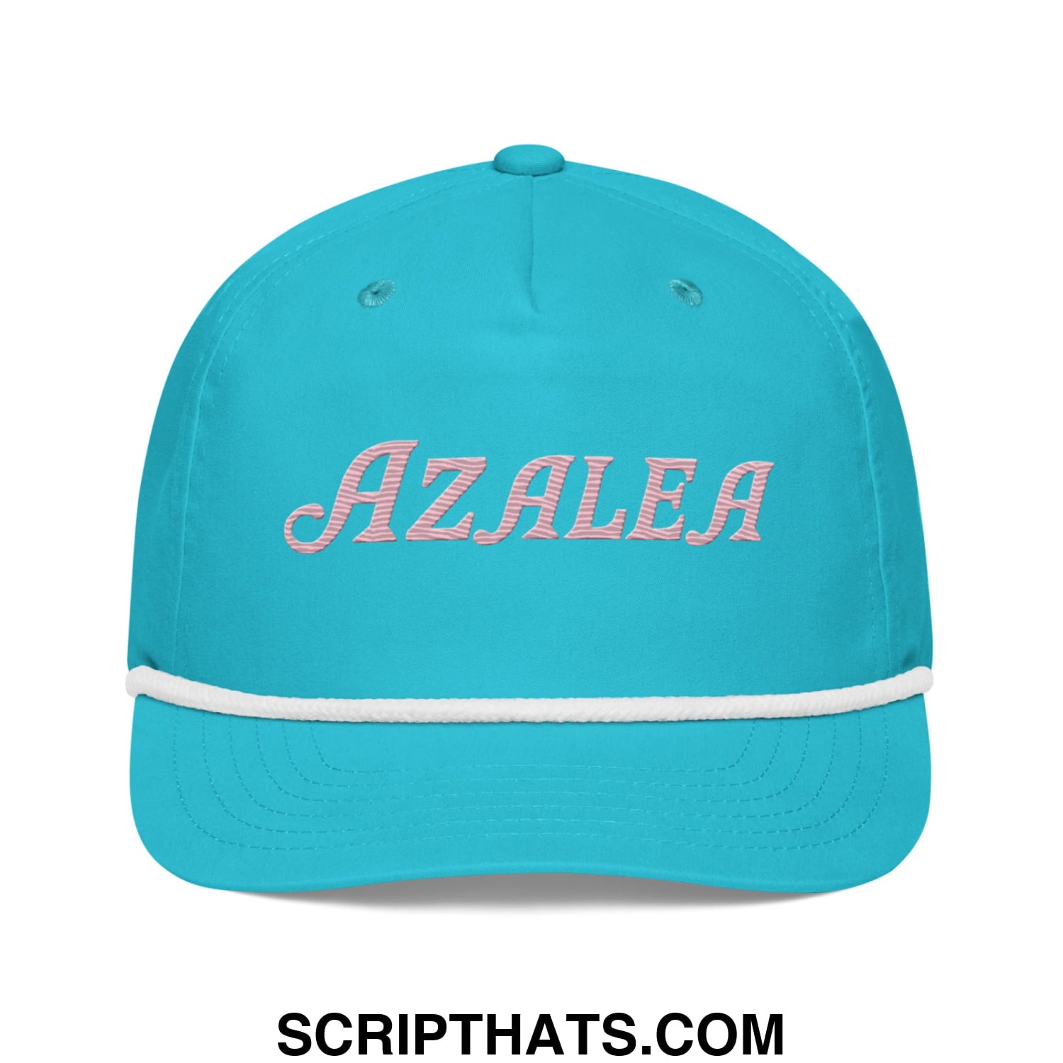 Azalea Embroidered Retro Golf Rope Hat Turquoise White