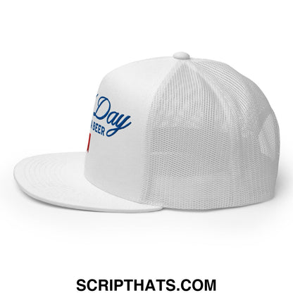 Bad Day to be a Beer Embroidered Flat Bill Brim Mesh Trucker Hat White