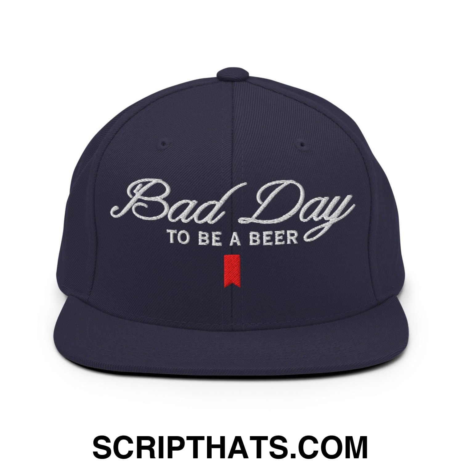 Bad Day to be a Beer Embroidered Flat Bill Brim Snapback Hat Blue Navy