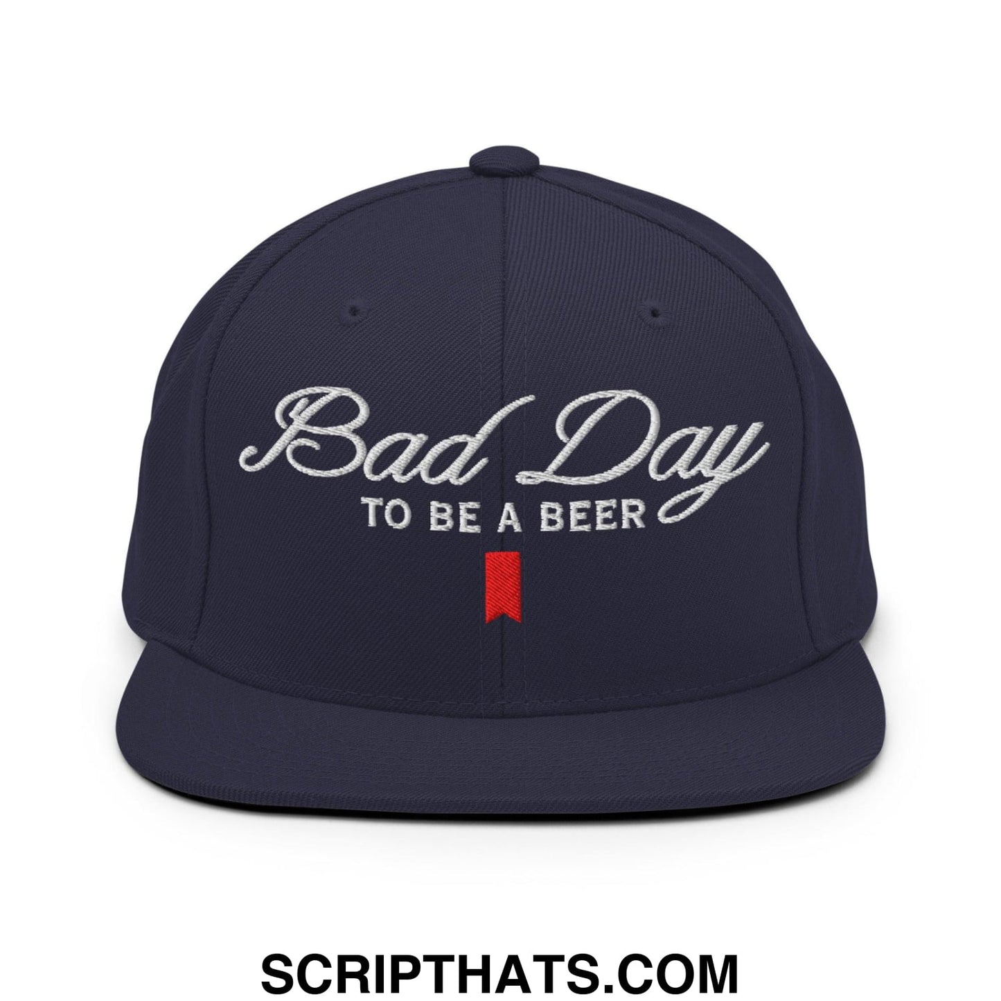 Bad Day to be a Beer Embroidered Flat Bill Brim Snapback Hat Blue Navy