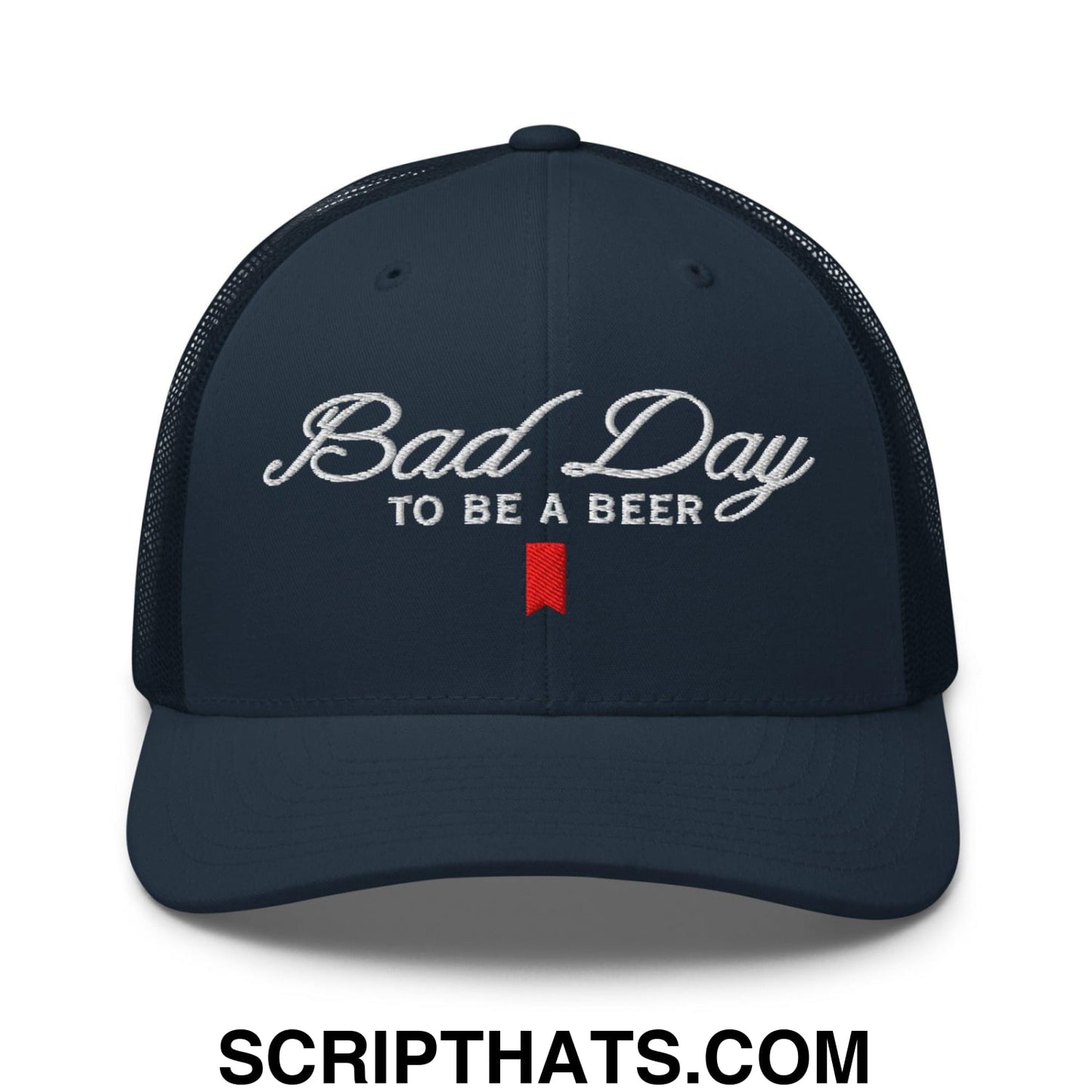 Bad Day to be a Beer Embroidered Mesh Trucker Hat Blue Navy