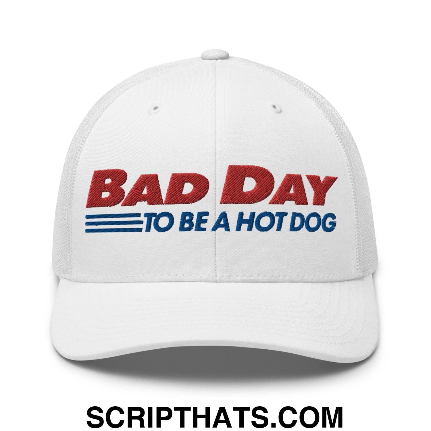 Bad Day to Be a Hot Dog Retro Trucker Hat White