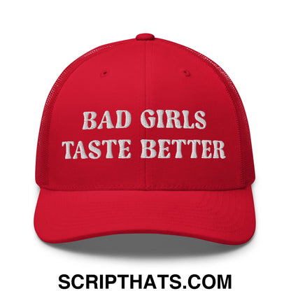 Bad Girls Taste Better Embroidered Mesh Trucker Hat Red