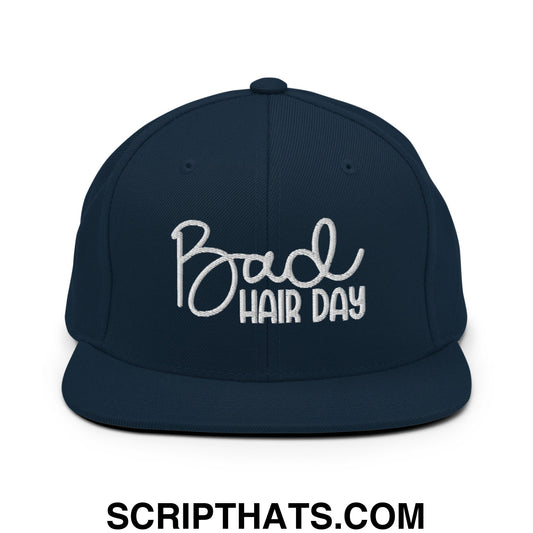 Bad Hair Day Embroidered Flat Bill Brim Snapback Hat Dark Navy