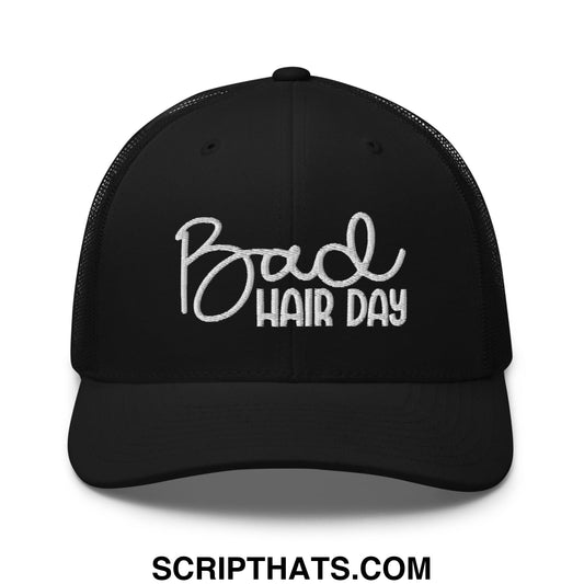 Bad Hair Day Embroidered Mesh Trucker Hat Black