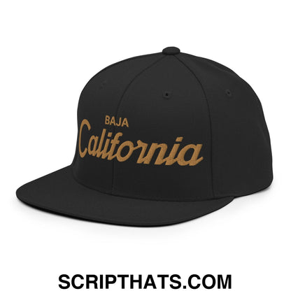 Baja California Mexico Gold Vintage Sports Script Snapback Hat Black